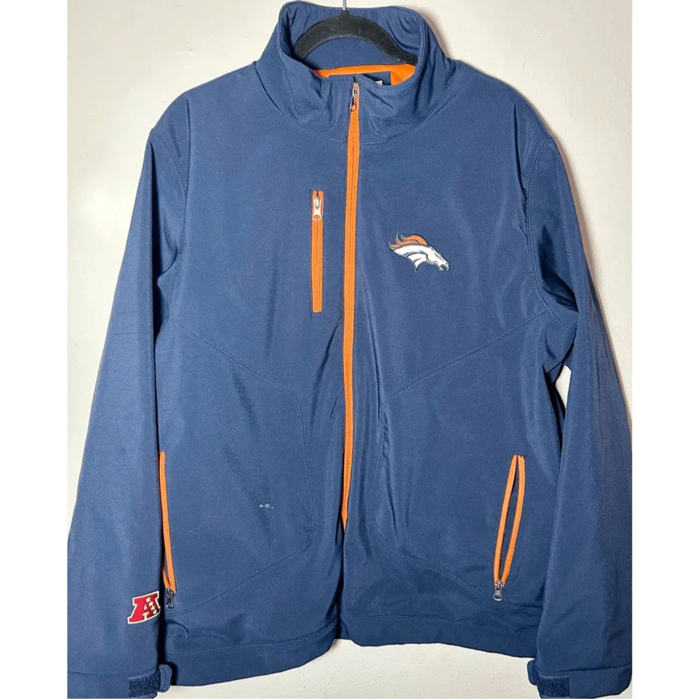 Denver Broncos NFL Full Zip Soft Shell Blue & Orange Embroidered Jacket Sz L - Picture 2 of 11